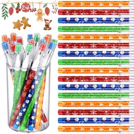 Teling Christmas Stackable Pencils Bulk with Eraser Translucent Pencil Multi Point Stackable Push Pencil Xmas Funny Christmas Winter Theme Pencil Set for School Office Student Teacher Supply(24 Pcs)