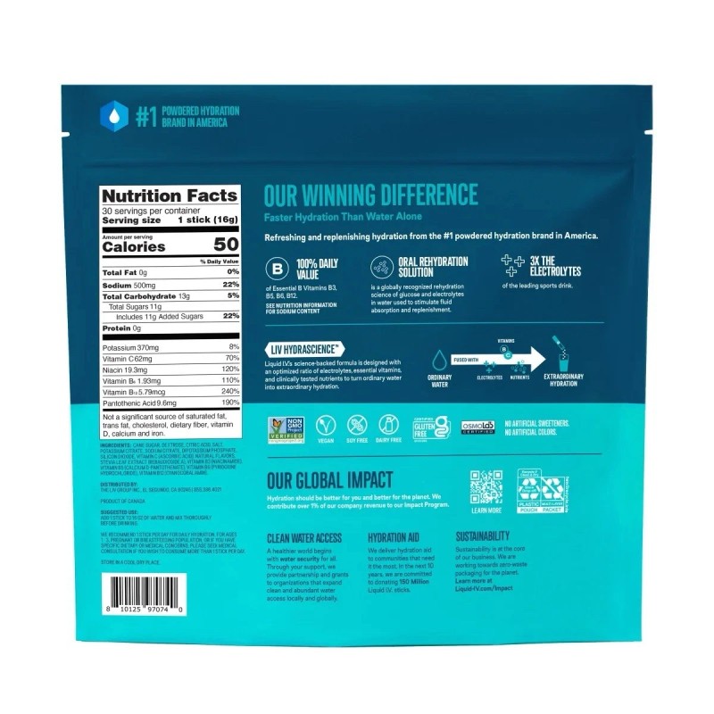 Liquid I.V. Hydration Multiplier, 30 Stick Packs Sugar Free Firecracker