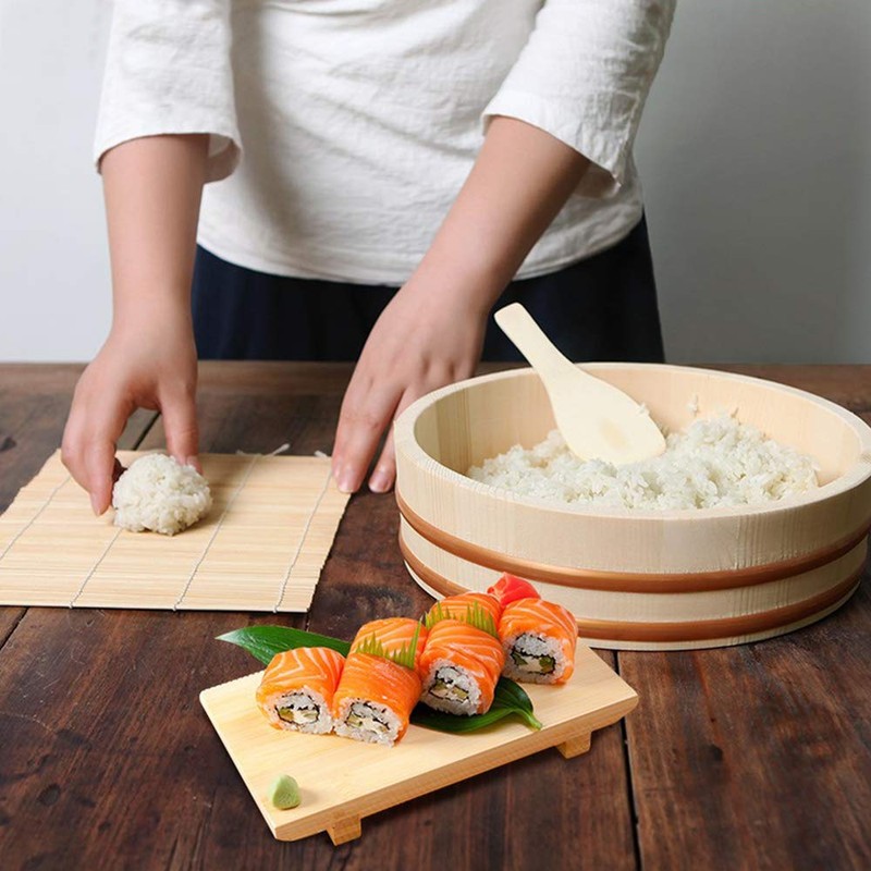 Kichgather 14.2 Inch Wooden Sushi Rice Bowl Hangiri Sushi Oke