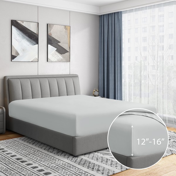 Hotel Luxury - Sábana bajera ajustable individual de microfibra ultrasuave y cómoda, resistente a las arrugas y a la decoloración, 1 pieza, color gris claro, tamaño individual 99 x 190 cm