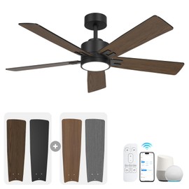 52 Inch Smart Ceiling Fan with Lights, Control via Alexa Google Voice App Wifi, Indoor Outdoor Ceiling Fans for Patios Damp Rated, Modern Farmhouse Ceiling Fan with Two Sets Dual Finish Blades