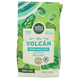 Whole Foods Market, El Volcan Light Roast Whole Bean Coffee, Mandarin Orange, Honey & Brown Sugar, 12 Ounce