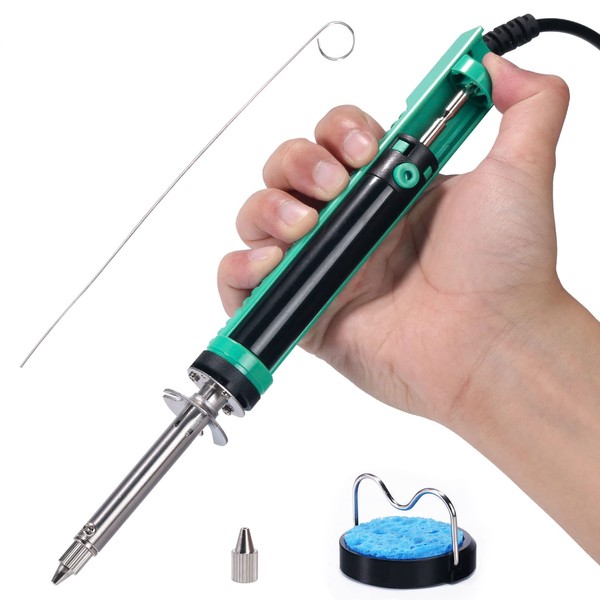 YIHUA 929D-V Electric Desoldering Soldering Iron Solder Sucker Desoldering Pump with Shorter Charging Handle and Desoldering Nozzles 1.0mm 1.2mm for Through-Hole Desoldering