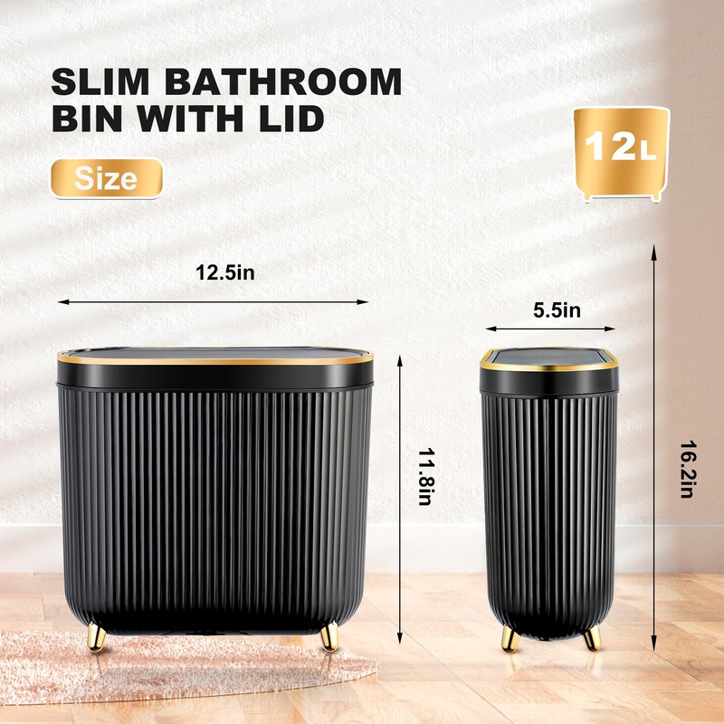 Supteron Bathroom Trash Can with Lid 3.1 Gallon Narrow Trash