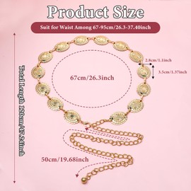 Mozeat Lens 1 Piece Chain Belt Women's Waist Chain Belt Gold Metal Western Belt Adjustable Vintage Dress Jeans Waist Chain for Women Alloy Belt Metal Waistband, gold