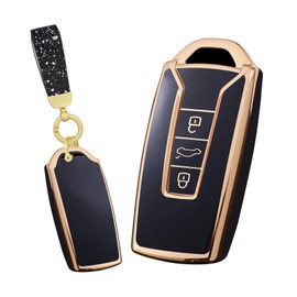 TECART Smart Car Key Case TPU Cover Fits VW Touareg 2018-2023 Key Ring Accessories Key Protection Car Key Holder Key Protection Case Key Case 3 Buttons, black