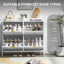 VIPLUMI Shoe Cabinet Storage with 4 Flip Drawers, Narrow Hidden Shoes Organizer Cabinet for Entryway, Freestanding Slim Shoe Rack Front Door Entrance(White)