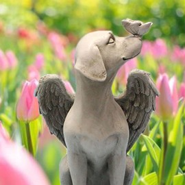Angel Dog Memorial Statue, Hand Carved Vivid and Exquisite Pet Memorial Stone Made of Resin, Suitable for Outdoor Gardens