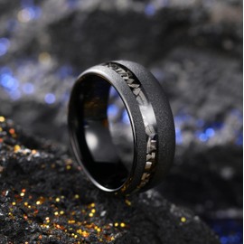 King Will Mens 8mm Domed Black Tungsten Carbide Wedding Ring Imitated Meteorite Inlay Matte Brushed Tungsten Ring 10