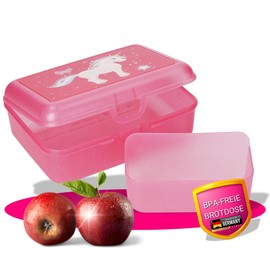 Uakeii Premium Unicorn Pony Lunch Box - Glitter Lunch Box with Divider in Pink - 19 x 14 x 7 cm Dishwasher Safe