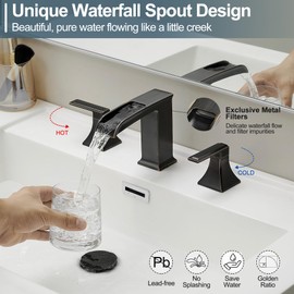 HEYMYTAP Oil Rubbed Bronze Bathroom Faucet 3 Hole, 4-16 Inch Brass Waterfall Faucet for Bathroom Sink, 2 Handle Vanity Bathroom Faucets with Pop-up Drain and Supply Hoses