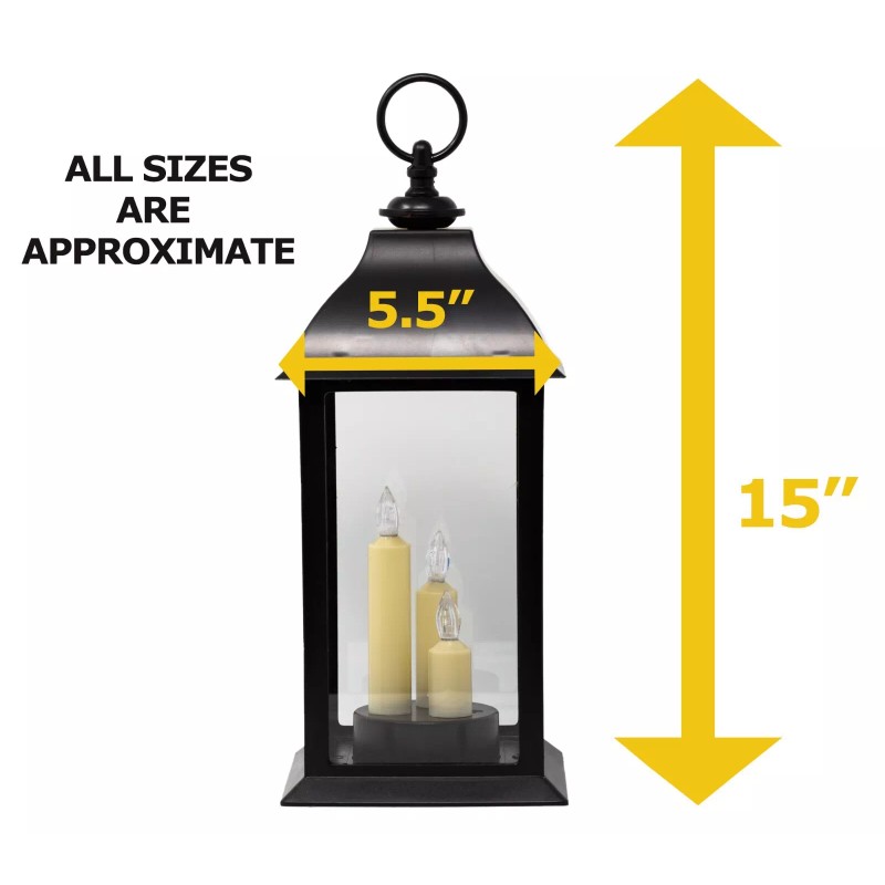 Banberry Designs Decorative Three Candle Black Lanterns Lighted LED -