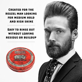Reuzel Red Water Soluble High Sheen Pomade, No Dry Formula, 4 oz
