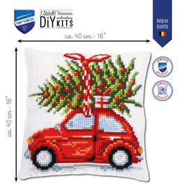 Vervaco Cross Stitch Cushion Kit Christmas Car, Ecru, ca. 40 x 40 cm