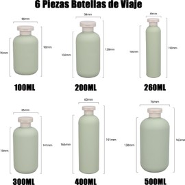 6 Piezas Botellas de Viaje, Contenedores Dispensadores de Artículos de Tocador, Contenedores Recargables a Prueba para Champú Jabón Corporal líquido Crema Tóner, Sin BPA (6PCS - Verde A)
