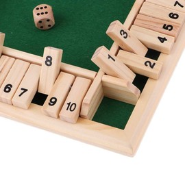 POFET Wood Deluxe 4 Sided 10 Number Shut The Box Dice Board Game For Kids Adults Strategy Traditional Wooden Game Set