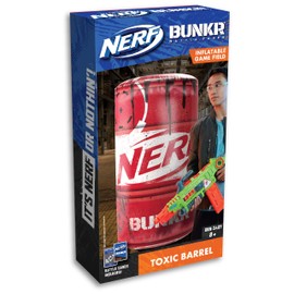 Nerf Bunkr BKN-3407 Nerf Take Cover Toxic Barrel-Inflatable Obstacle for Use with All Indoor & Outdoor Zones Game Fields-Features Stability System, 3-Way Valves, Battle Cards, 8+ Years