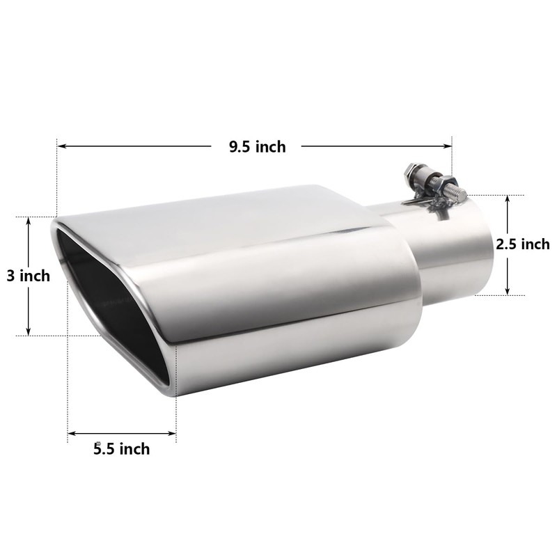 A-KARCK Rectangle Exhaust Tip 2.5" Inlet, Polished Square Exhaust Tailpipe