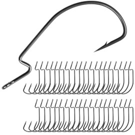 120Pcs Offset Worm Fishing Hook 3X Strong High Carbon Steel Wide Gap Bass Hooks Jig Fish Hooks for Bass Trout Saltwater Freshwater
