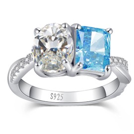 ETERMBOL Radiant Cut Aquamarine Engagement Ring Toi et Moi Engagement Ring 925 Sterling Silver Aquamarine Ring for Women Blue Ring for Women Engagement Wedding Band Valentine Gift Size 5