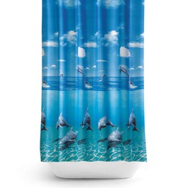 Tropik Home Beautiful extra long shower curtain Wide 240cm x Length 200cm rings included (Dolphin) (W240 x L200cm)