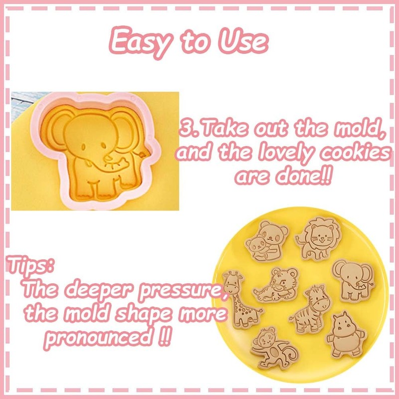 8 Mini Animal Cookie Cutters Set, 3D Raised Design Animal