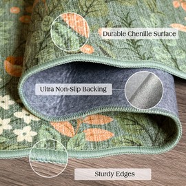 Othilic Sage Green Floral Entry Rug - 3x5 Ft Washable Indoor Outdoor Mats for Front Door Non-Slip Porch Rug Non-Slip Boho Throw Rugs for Living Room Bedroom Entryway Kitchen Office Porch Decor