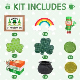 16 Pcs St Patricks Day Decorations - St Patricks Day Decor - Tiered Tray Decor - Farmhouse St Patricks Day Wood Sign Decor - Rustic Shamrock Decor for Home - Pot of Gold Coins
