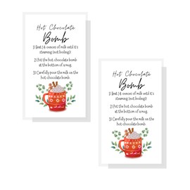 Boutique Marketing Hot Chocolate Bomb Instruction Cards | Physical Printed 2x3.5inch inches Business Card | White Card with Red Mug and Greenery Design