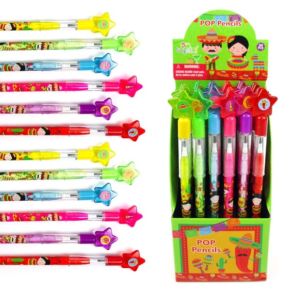 TINYMILLS 24 Pcs Mexican Fiesta Tacos Multi Point Pencils Stackable Stacking Pencil with Eraser for Pinata Filler Goodie Bag Stuffers Classroom Rewards Cinco de Mayo Party Favors