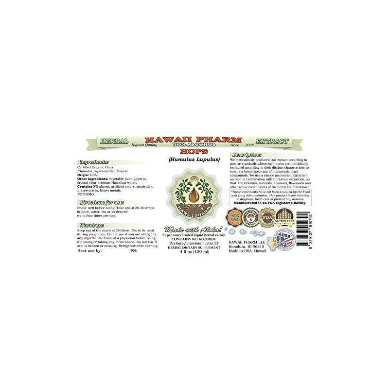 Hops Alcohol-Free Liquid Extract, Organic Hops (Humulus Lupulus) Dried Flower