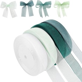 Duoleimi Gift Ribbons Bow Ribbon Silk Ribbon Wide Set - 4 Rolls 45 m Chiffon Ribbon Organza Ribbon Satin Ribbon Green Wedding Decorative Ribbon Ribbons for Crafts in Aqua Green, Dark Green, Grey