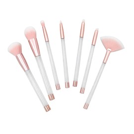 Housoutil 7pcs Crystal Makeup Brush Set Empty Handle Professional Blending Tools for Powder and Eye Makeup Rose Gold Tube Bottom and White Hair Bristles