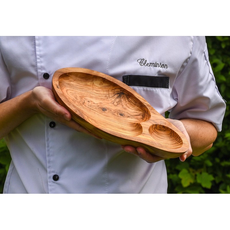 Cleminson Hand Carved Olive Wood Appetizers and Tapas Bowl 29cm