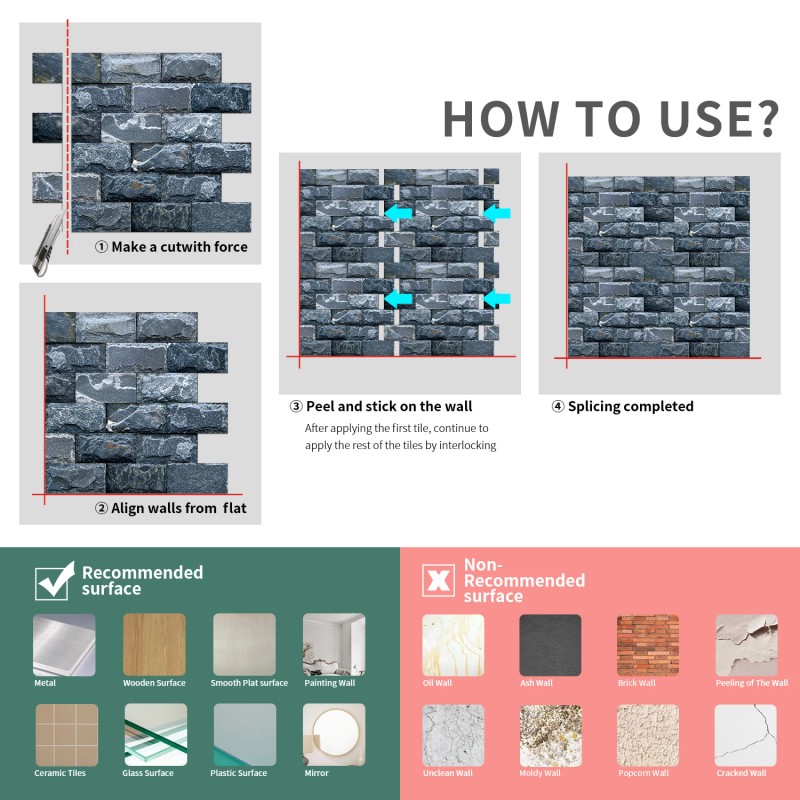 10 Pcs 13.5 X 11.5 Inch Self Adhesive Tile Stickers