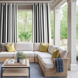 HPD Half Price Drapes Villanova Striped Grommet Outdoor Curtains for Patio (1 Panel)- UV & Water Resistant Light Filtering 200 GSM Polyester Outdoor Curtains - 50W x 84L, Nautical Black Stripe