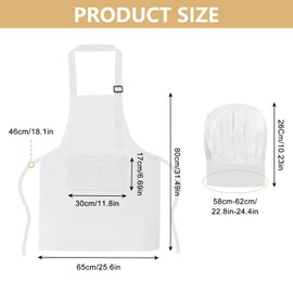 YGKYMVW Chef's Hat Apron Set, White Adjustable Bib Apron, Cooking Apron, White Chef's Hat, Breathable Men Women Baking Apron for Kitchen, Home, Restaurant, Hotel, White