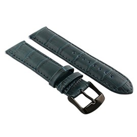 22mm Blue Genuine Leather Mock Croc Watch Strap Band Mens Crocodile Padded Black Buckle