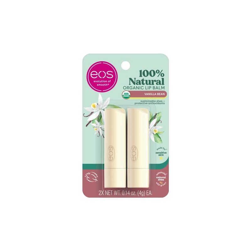 EOS 2 Piece Organic Lip Balm Stick, Vanilla Bean, 0.28
