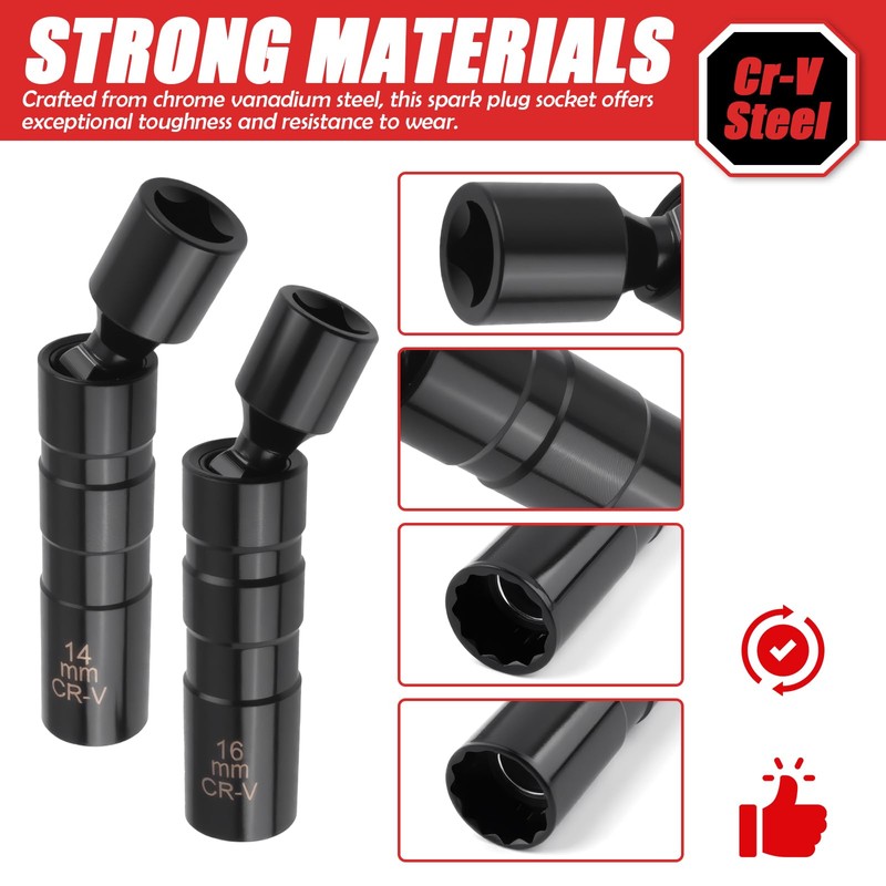 2PCS Magnet Spark Plug Socket Set,Thin Wall 5/8" & 9/16"