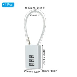 PATIKIL 4 Pack 3 Digit Combination Lock, Helmet Padlock Cable Lock Gym Locker Lock with 0.44Ft Flexible Security Steel Lock Wire for Bike Locker Travel Luggage, Grey