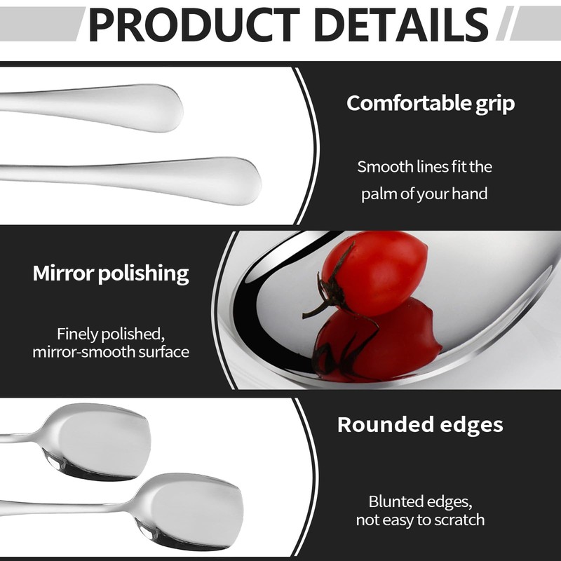 HAYGEM Set of 4 Stainless Steel Teaspoons, Thickened and Widened