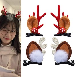 4Pcs Deer Antler Hair Clips Christmas Hair Barrettes Clips for Girls Womens Gold Red Christmas Hair Accessories for Women Reindeer Antlers Hair Pins Hair Clip for Deer Ears Clips 2 Pairs