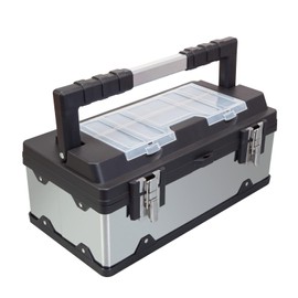 Torin A5519BB-1 19-Inch Tool Box Storage Organizer: Stainless Steel & Plastic Portable Toolbox with Long Handle and Removable Tray for Home Garage Workshop