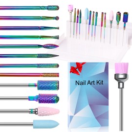13Pcs Nail Drill Bits 3/32" Electric Manicure Nail File Bits Set for Acrylic Gel Nail Manicure Pedicure Remover Tools for Home Salon