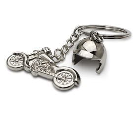 Freedale® Silver Motorbike with helmet Keyring Motorcycle Key Chain - Biker Gifts Novelty Chrome Metal Keychain - Key Ring Accessory for House or Bike Keys