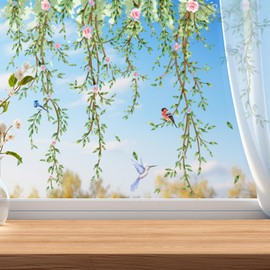 1PCS Wall Mural, Double Sided Window Clings for Bedrooms Living Rooms, Reusable PVC Wall Stickers with Hanging Vine Branches and Birds Design