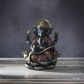 Pacific Giftware Black Ganesha Figurine Writes on Sacred Scroll Decorative Statue