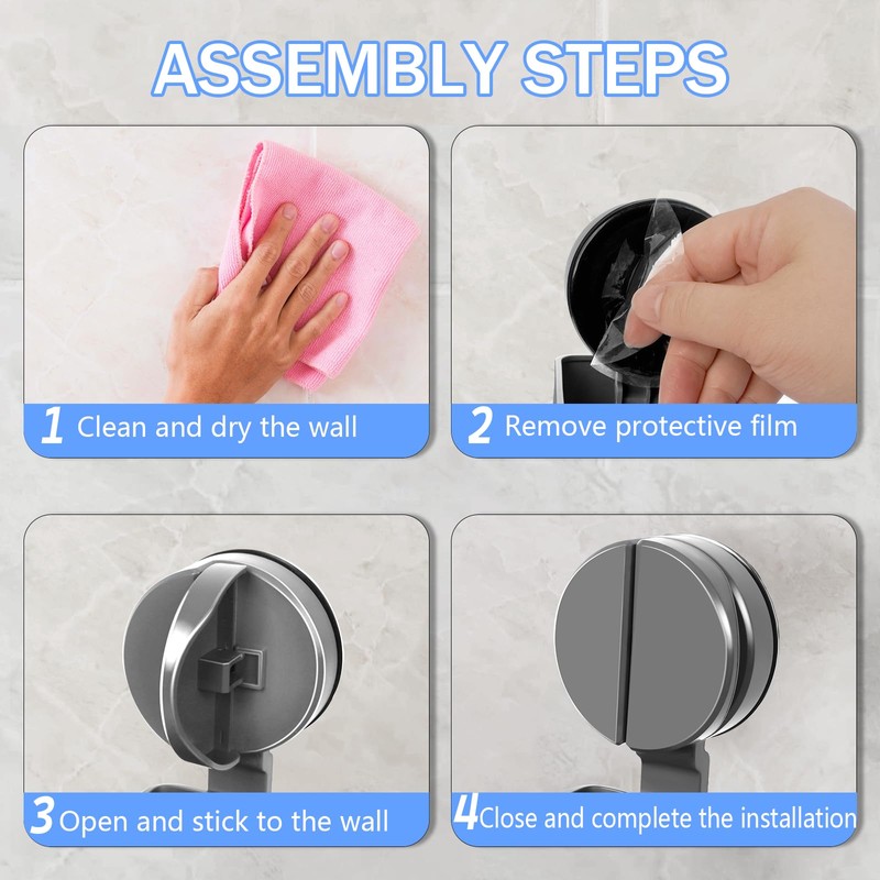 LURICO Suction Cup Shower Shelf No Drilling with 4 Hooks,