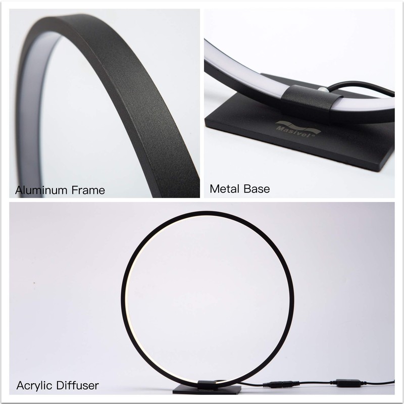 MASIVEL Modern Circle Table Lamp LED Warm Light Nightstand Lamp